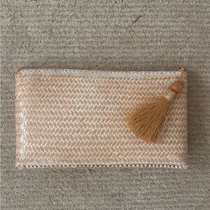 J.CREW Woven Tan & White Clutch with Tassel